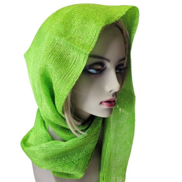 VIBRANT Lime Green Glitter Embellish Long Rectangular Scarf Tassel Shawl - Picture 11 of 16
